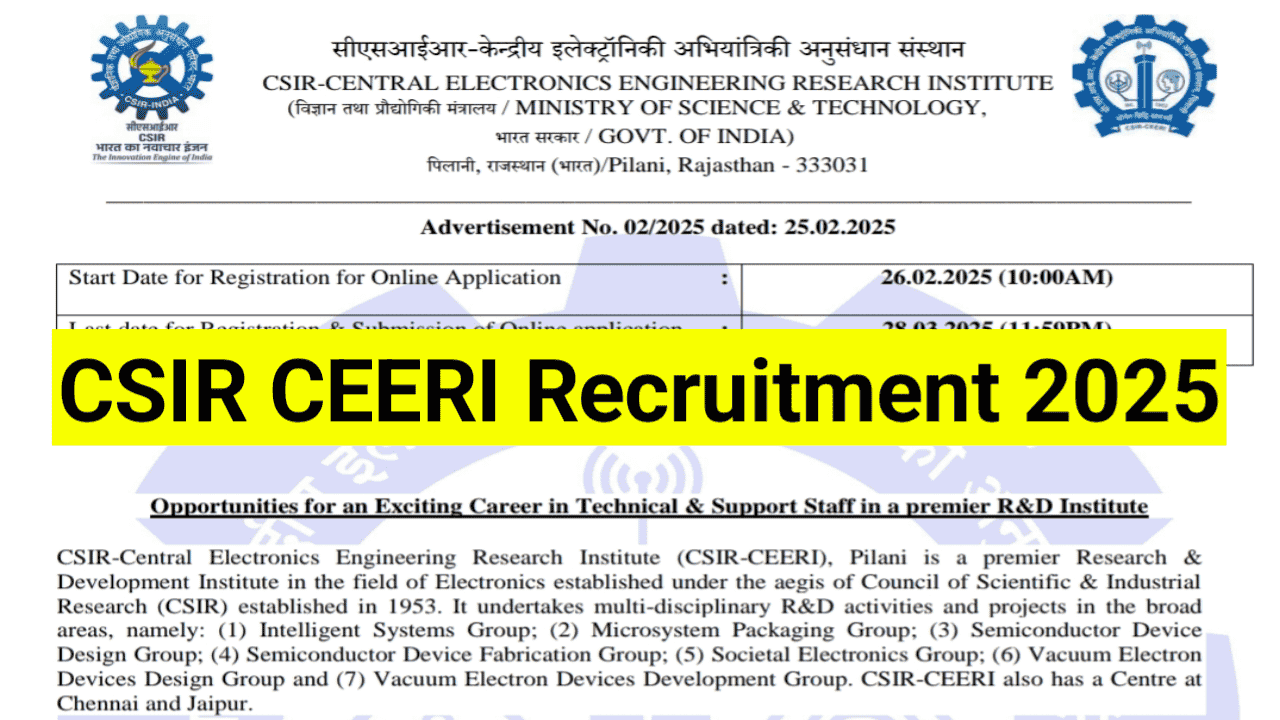 CSIR CEERI Recruitment 2025
